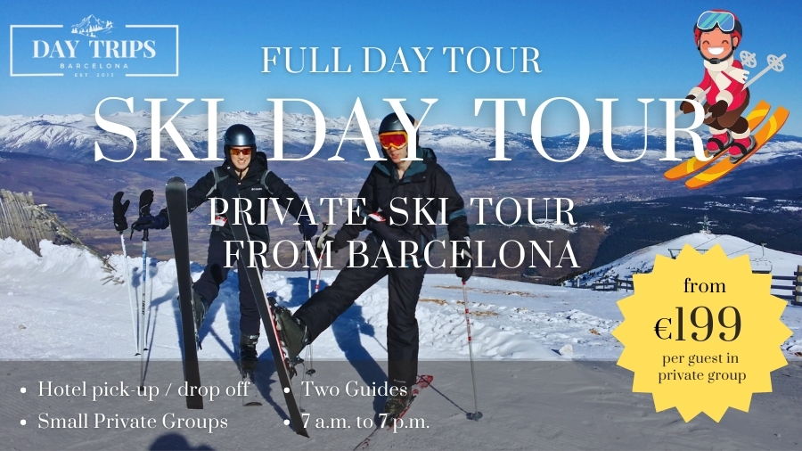 Snow ski near Barcelona. Ski day tour to the Pyrenees Mountains